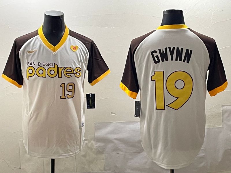 Men San Diego Padres #19 Gwynn White Throwback Game 2025 Nike MLB Jersey style 5